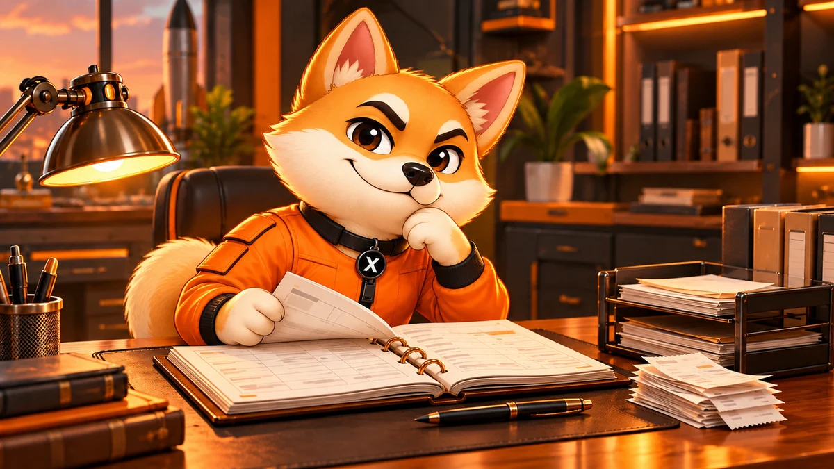 X reviewing an open SpaceX Bank ledger beside organized receipts and records